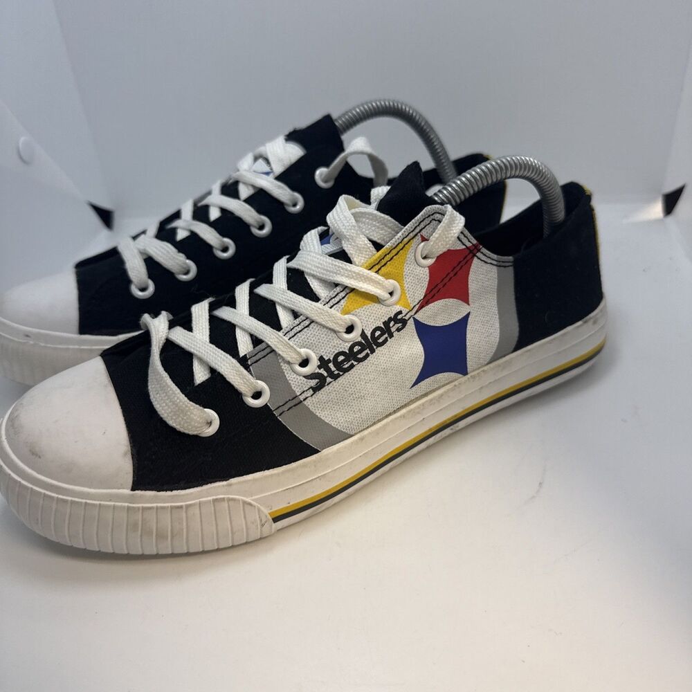 Pittsburgh Steelers Mens Canvas Sneakers Low Top Lace Up Black White Size 8